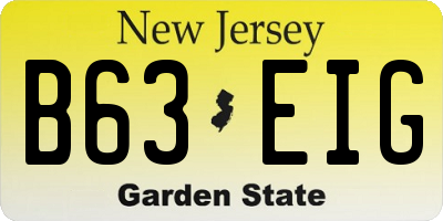 NJ license plate B63EIG