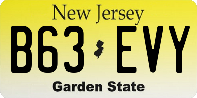 NJ license plate B63EVY
