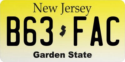 NJ license plate B63FAC