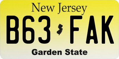 NJ license plate B63FAK
