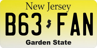 NJ license plate B63FAN