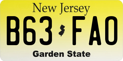 NJ license plate B63FAO