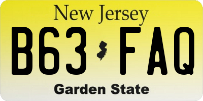 NJ license plate B63FAQ