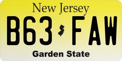 NJ license plate B63FAW