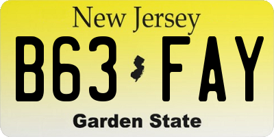 NJ license plate B63FAY