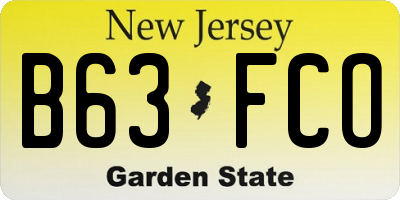 NJ license plate B63FCO