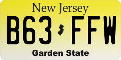 NJ license plate B63FFW