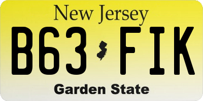 NJ license plate B63FIK