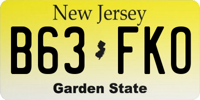 NJ license plate B63FKO