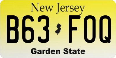 NJ license plate B63FOQ