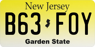 NJ license plate B63FOY