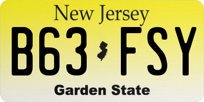 NJ license plate B63FSY