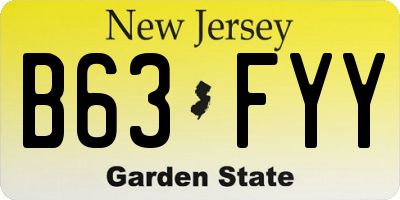 NJ license plate B63FYY
