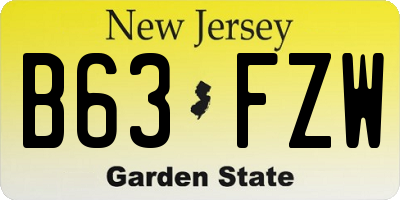 NJ license plate B63FZW