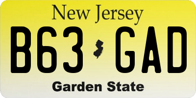 NJ license plate B63GAD