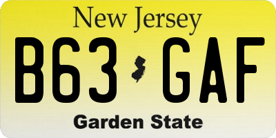 NJ license plate B63GAF