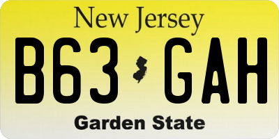 NJ license plate B63GAH