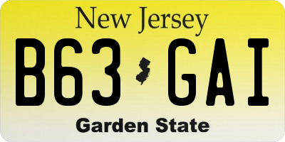 NJ license plate B63GAI