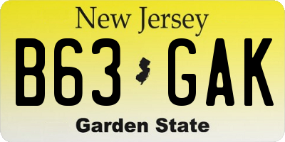 NJ license plate B63GAK