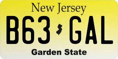 NJ license plate B63GAL