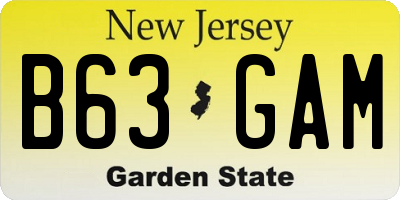NJ license plate B63GAM