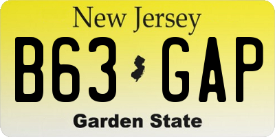 NJ license plate B63GAP