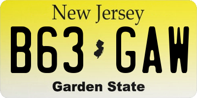 NJ license plate B63GAW