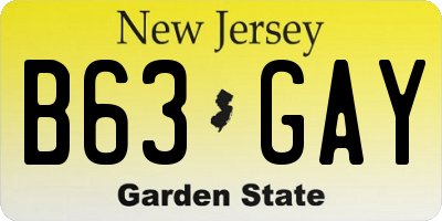 NJ license plate B63GAY
