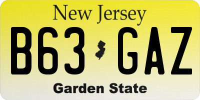 NJ license plate B63GAZ