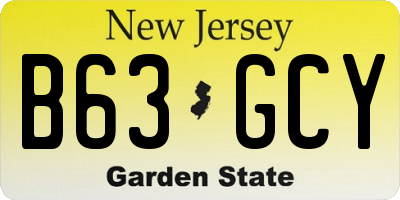 NJ license plate B63GCY