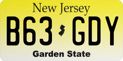 NJ license plate B63GDY