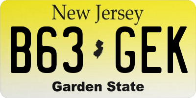 NJ license plate B63GEK