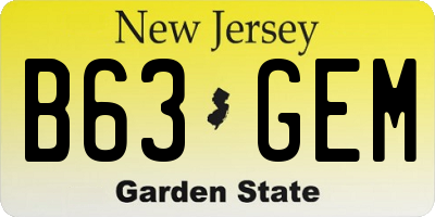 NJ license plate B63GEM
