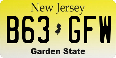 NJ license plate B63GFW