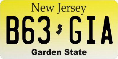 NJ license plate B63GIA