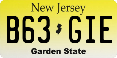 NJ license plate B63GIE