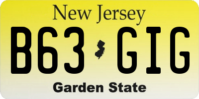 NJ license plate B63GIG