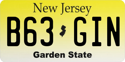 NJ license plate B63GIN