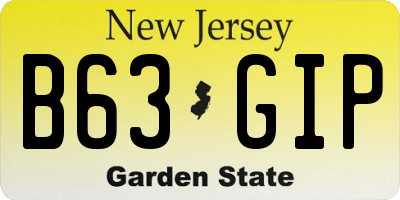 NJ license plate B63GIP