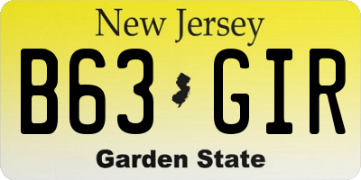 NJ license plate B63GIR