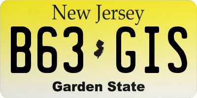 NJ license plate B63GIS