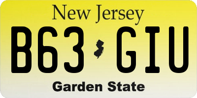 NJ license plate B63GIU
