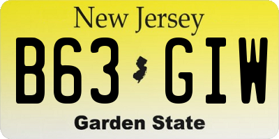 NJ license plate B63GIW