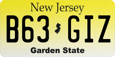NJ license plate B63GIZ