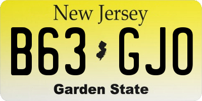 NJ license plate B63GJO