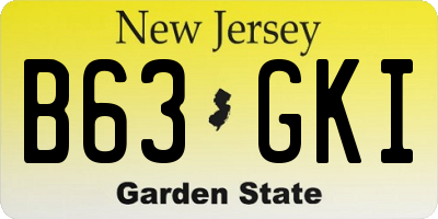 NJ license plate B63GKI