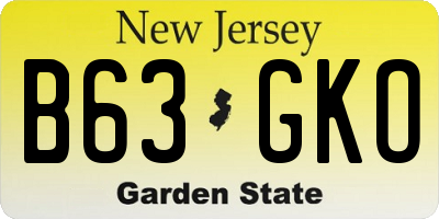 NJ license plate B63GKO