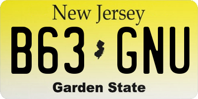 NJ license plate B63GNU