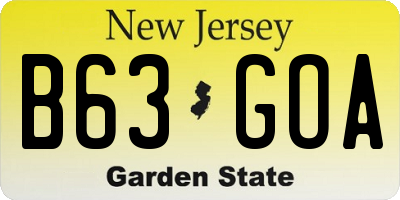 NJ license plate B63GOA