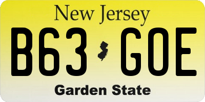 NJ license plate B63GOE
